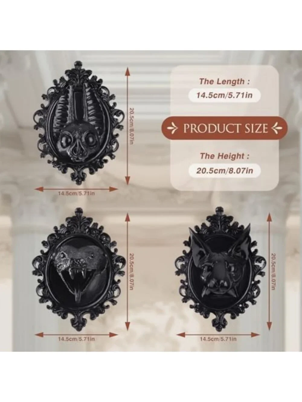 Gothic Wall Decor 3 Pack | Dark Academia Vintage Animal Head Art for Home